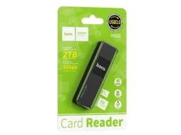 Кардридер HOCO HB20, USB 2.0, пластик, TF/ SD карта, цвет: чёрный (1/50/200)